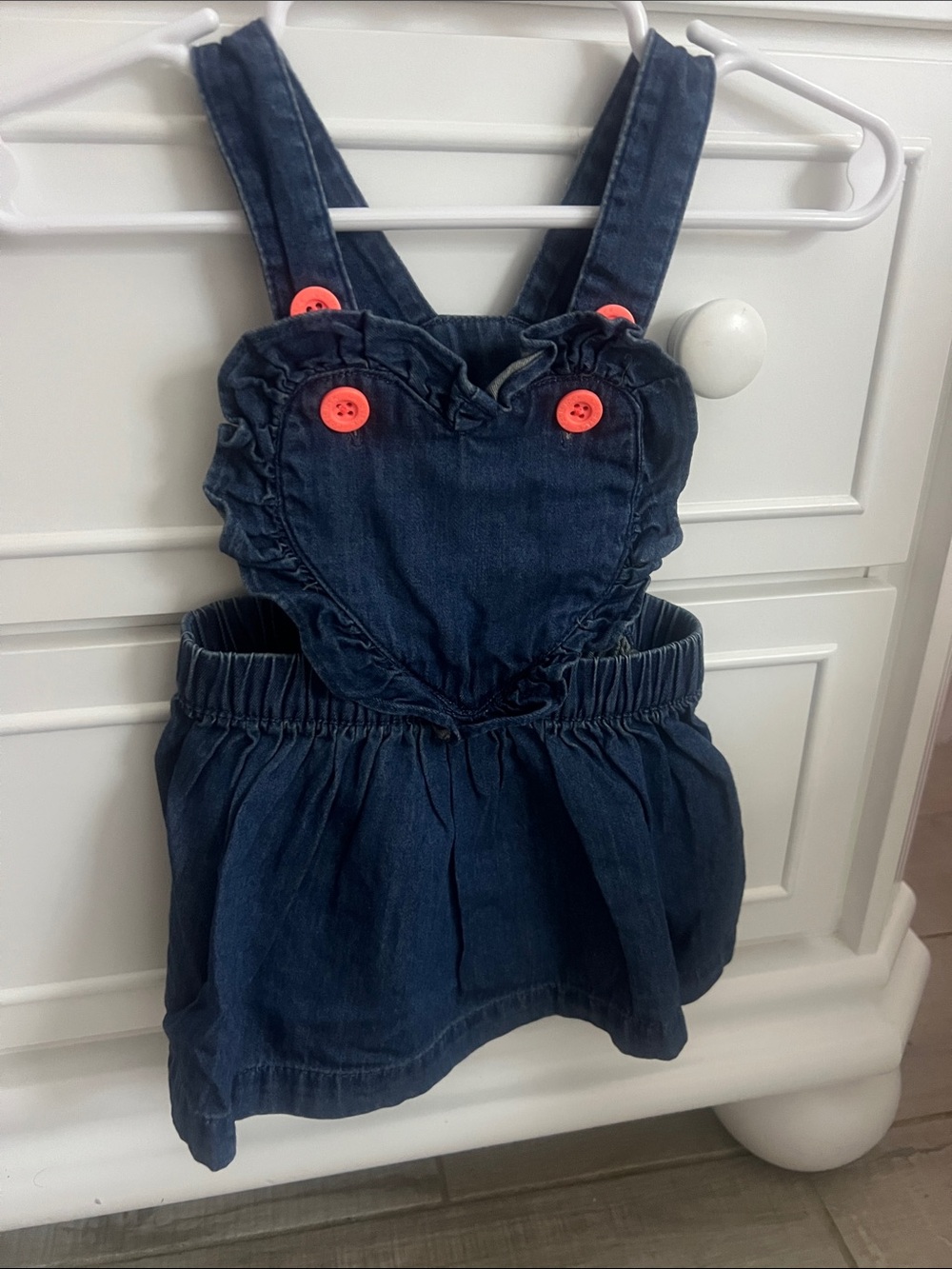 Cat &Jack Dark Blue Heart-Front Denim Skirt Overalls for baby 6-9M
